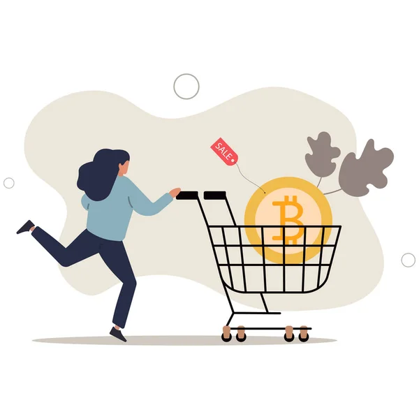 stock vector Buying Bitcoin on sale when cryptocurrency price crash to make profit concept.flat vector illustration.