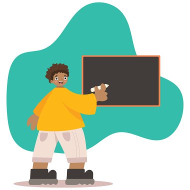 Bir Üniversite veya Üniversite Öğrencisinin Çizimi. Düz vektör illüstrasyonu.