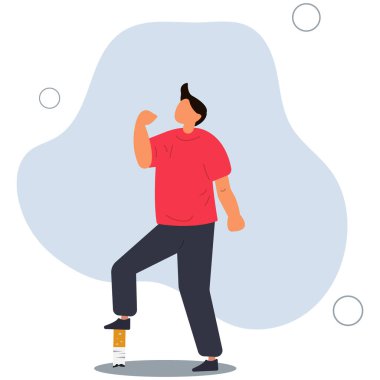 man steps on cigarette butt for quit smoking concept. Stop smoking poster for disease warning.flat vector illustration.