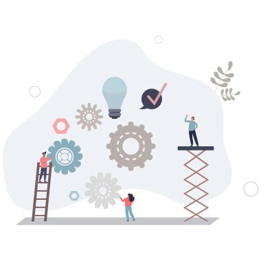 Çalışma işlemleri ve kontrol ile takım çalışması verimliliği. İş projesi dişli dişli dişli mekanizması olarak iş akışı.