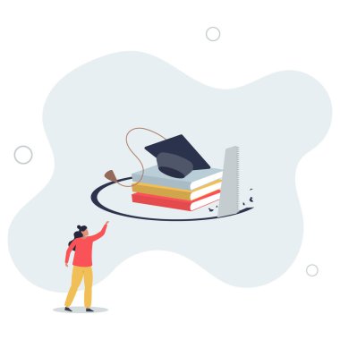 Mezuniyet şapkası harç tahtası kitap yığınının düştüğünü görüyor.