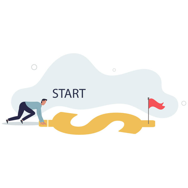 businessman start running on dollar money sign to reach investment goal or target.