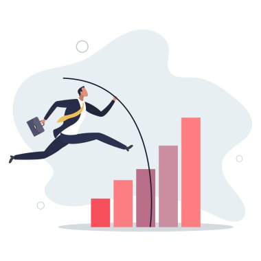 İş adamı sırıkla atlama grafiği. Düz vektör illüstrasyonu.