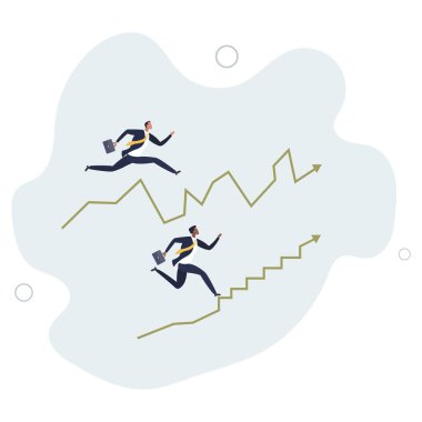 Bir tanesi pürüzsüz bir şekilde yükselen, diğeri de uçucu bir yolda yürüyen işadamı grafiği..