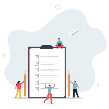 Projenin tamamlanması için kontrol listesi, düz vektör illüstrasyonu.