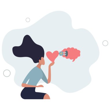 Kalbi mantıksal düşünme beyniyle birleştir. Düz vektör illüstrasyonu.