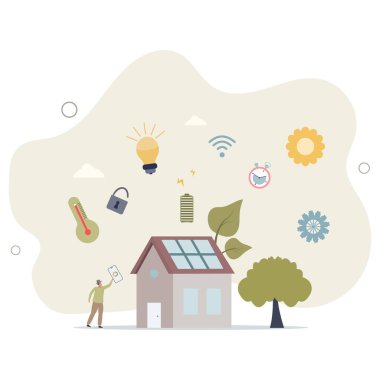 Telefon izleme sisteminde mobil uygulaması olan çizgi film işçisi. vektör illüstrasyonu.