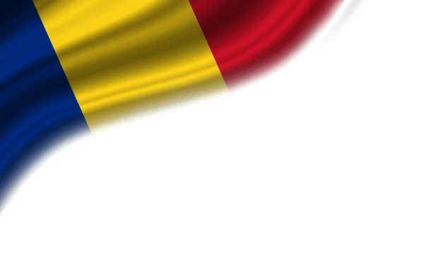 在白色背景下飘扬的罗马尼亚国旗 3D说明 — 图库照片