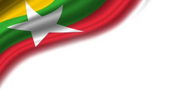Vlnitá Vlajka Myanmaru Bílém Pozadí — Stock fotografie