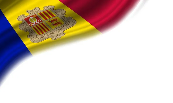 Bandeira Ondulada Andorra Contra Fundo Branco Ilustração — Fotografia de Stock