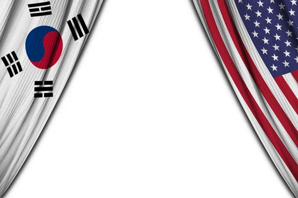 Flag of South Korea and United States of America against white background. 3d illustration