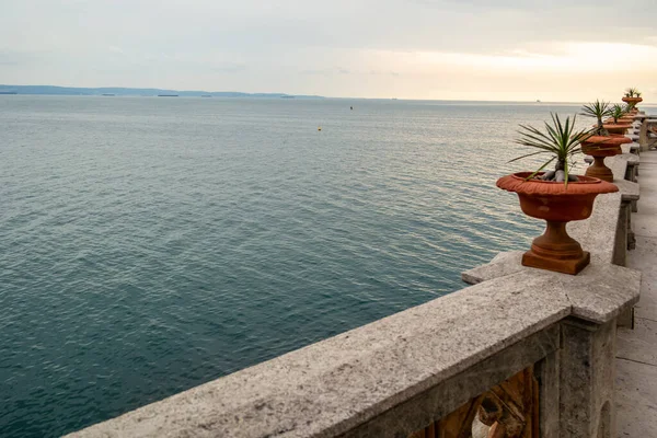 Widok Zamku Miramare Trieście Morze Friuli Wenecja Julijska Włochy — Zdjęcie stockowe