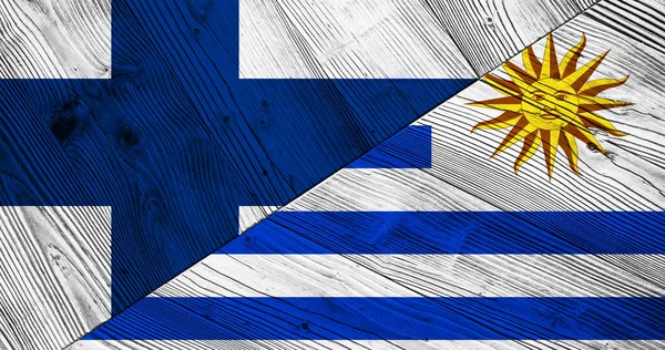 Achtergrond Met Vlag Van Finland Uruguay Gespleten Houten Plank Illustratie — Stockfoto