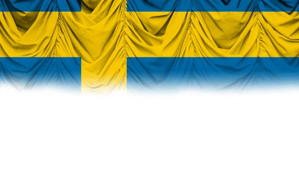 Witte Achtergrond Met Zweedse Vlag Gradiënt Draperieën Illustratie — Stockfoto