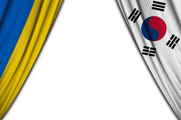 Bandiera Ucraina Corea Del Sud Sullo Sfondo Bianco Illustrazione — Foto Stock