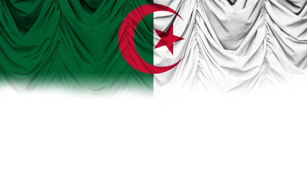 Vit Bakgrund Med Algeriet Flagga Lutning Draperi Illustration — Stockfoto