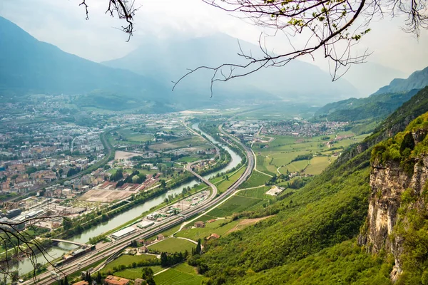 stock image Aerial view with light haze on Trento city, Trentino Alto Adige, Italy