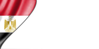 Solunda Mısır bayrağı olan beyaz bir arkaplan. 3B illüstrasyon