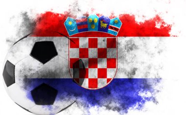 Hırvatistan bayrağı ve futbol topuyla beyaz zemin