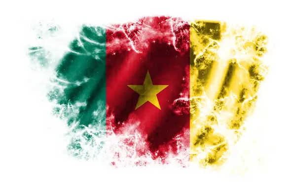 stock image White background with torn flag of Cameroon