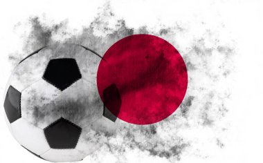 Japon bayrağı ve futbol topuyla beyaz arkaplan