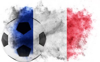Fransa bayrağı ve futbol topuyla beyaz arka plan