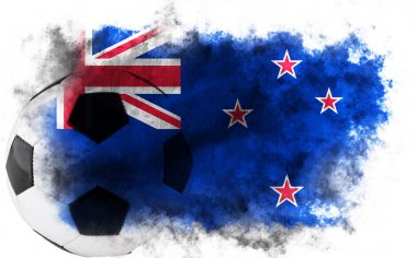 Yeni Zelanda bayrağı ve futbol topuyla beyaz arkaplan