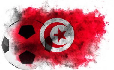 Tunus bayrağı ve futbol topuyla beyaz arkaplan