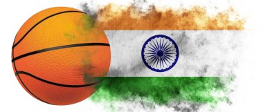 Basketbol ve Hindistan bayrağıyla beyaz arka plan