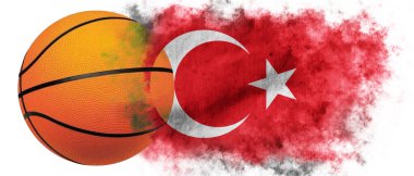 Basketbol ve Türkiye bayrağıyla beyaz arkaplan