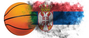 Basketbol ve Sırbistan bayrağıyla beyaz arka plan