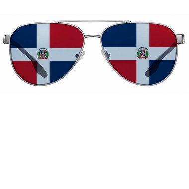 Dominik Cumhuriyeti bayrağı taşıyan güneş gözlüklü beyaz arkaplan