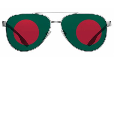 Bangladeş bayrağı taşıyan güneş gözlüklü beyaz arkaplan