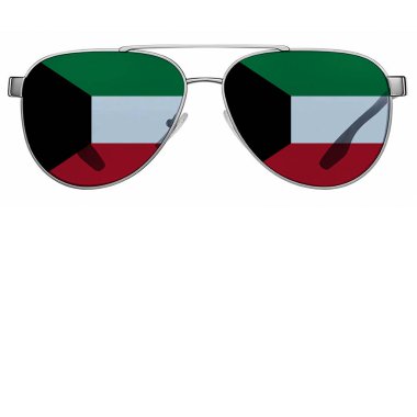 Kuveyt bayrak güneş gözlüklü beyaz arkaplan