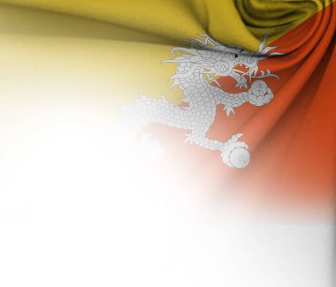 Bhutan bayrağıyla karışık kumaşlı beyaz arkaplan