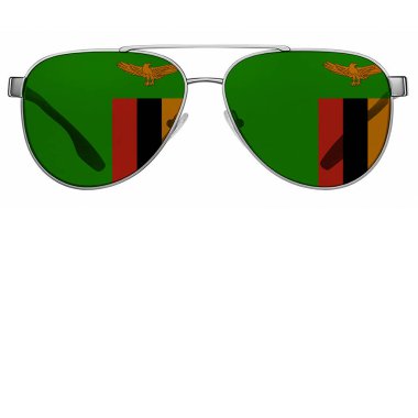 Zambiya bayraklı güneş gözlüklü beyaz arkaplan