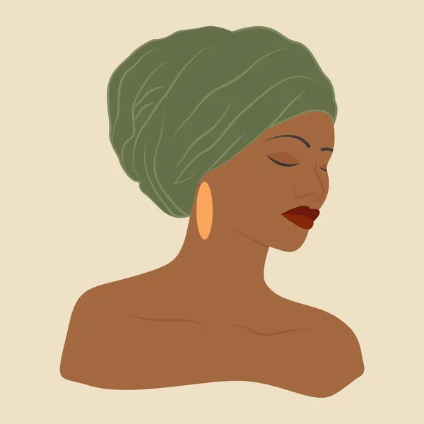 귀고리 아름다운 아프리카 여성의 초상화 일러스트가 분리되어 그래픽 디자인을 현대의 — 스톡 벡터