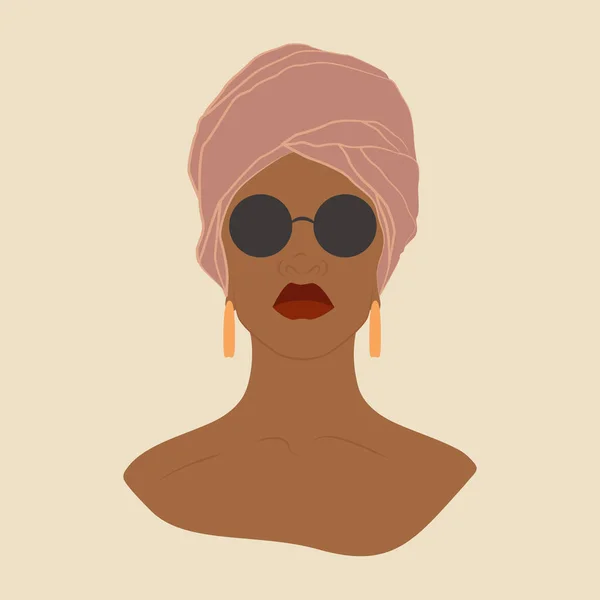 Jeune Femme Noire Dans Turban Des Lunettes Illustration Carrée Illustration — Image vectorielle