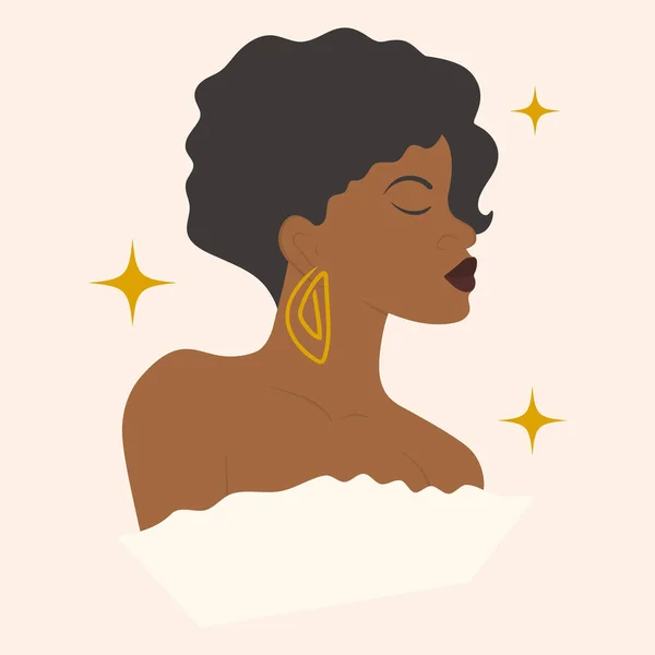 Joven Avatar Mujer Negra Ilustración Tarjeta Cuadrada Mujer Concepto Poder — Vector de stock