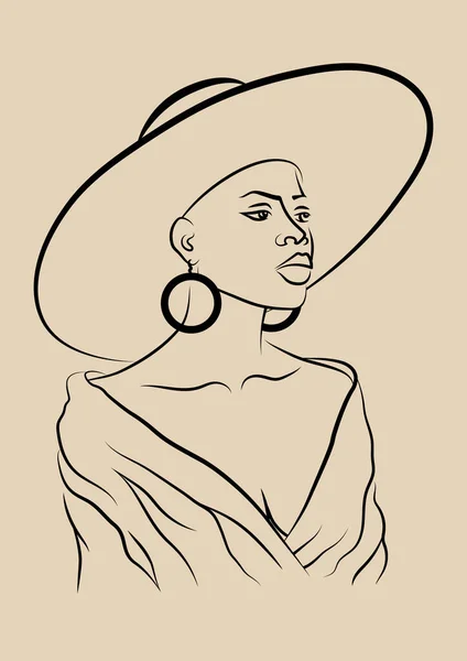 Femme Africaine Chapeau Dessin Linéaire Illustration Les Femmes Modernes Minimalistes — Image vectorielle