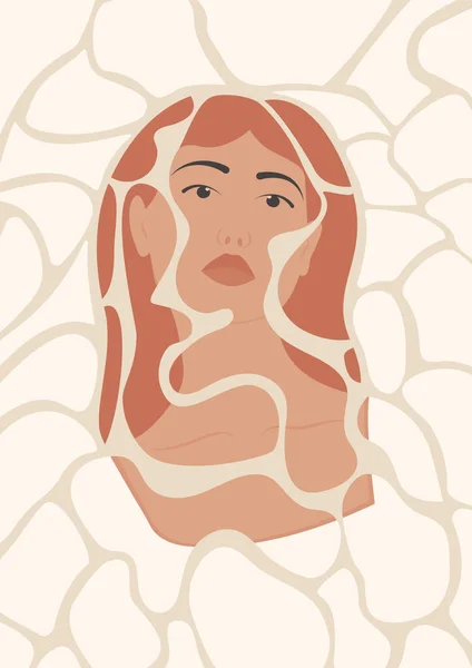 Collage Cara Mujer Blanca Joven Manchas Ilustración Estilo Minimalista Vector — Vector de stock