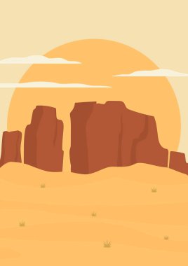 Aesthetic Arizona desert landscape poster with texture. Earth tones, beige colors. Boho wall decor. Mid century modern minimalist art print
