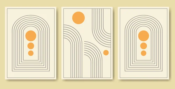 Arch Poster Set Minimalistic Style Boho Home Decor Circles Lines — Stock vektor