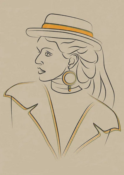 Elegancka Kobieta Linii Kapelusza Rysunek Plakat Ilustracji Minimalistyczne Współczesne Kobiety — Wektor stockowy