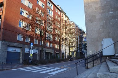 Modern residential buildings in the public area, Italy. Apartment houses in Europe. Urban architectural photography. High quality picture