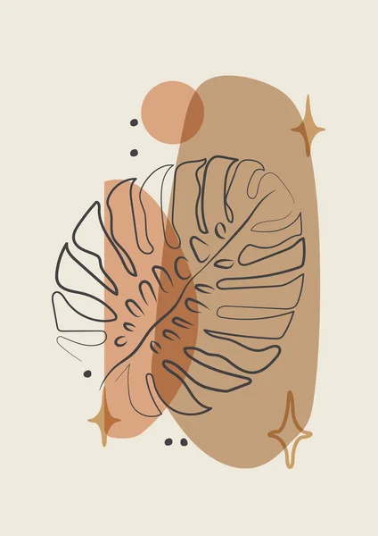 Minimalist soyut doğrusal renkli illüstrasyon posteri. Yatak odası dekorasyonu için canavar duvar resimleri. Galeri dekoru posteri, terracota renkleri