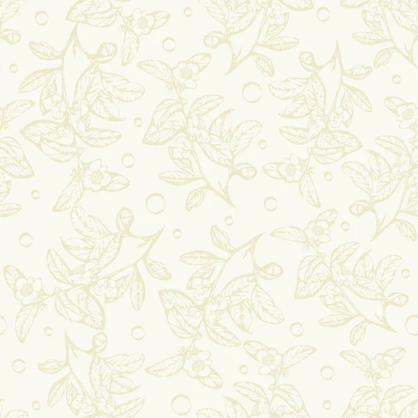 Seamless Vector Meadow Flowers Beige Pattern Monochrome Sketch Print Blooming — Stock Vector