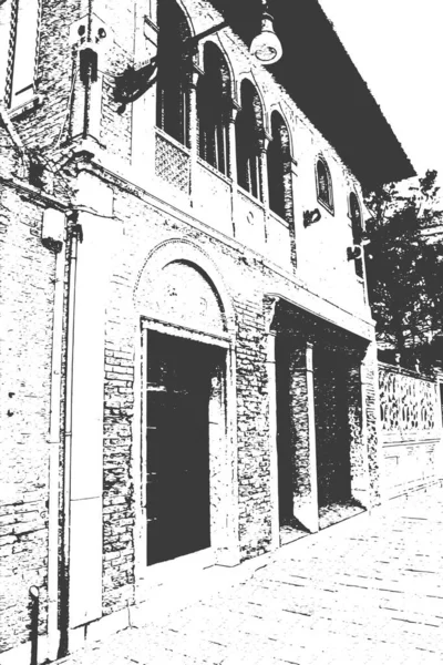 Gebäude Ansicht Italien Handgezeichnete Skizze Illustration Bleistift Auf Papier Monochrome — Stockvektor