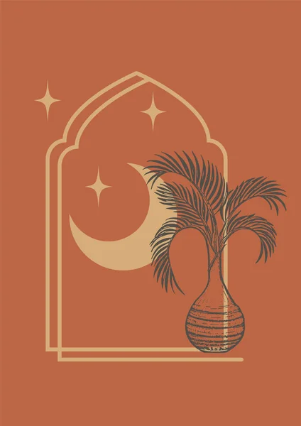 Пальмовый Лист Банке Арочные Настенные Иллюстративные Плакаты Минималистский Рисунок Бохо — стоковый вектор