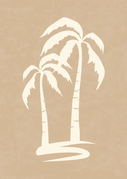 Oasenlandschaft Dünen Und Palmen Minimalistische Illustration Erdtöne Beige Boho Wanddekor — Stockvektor